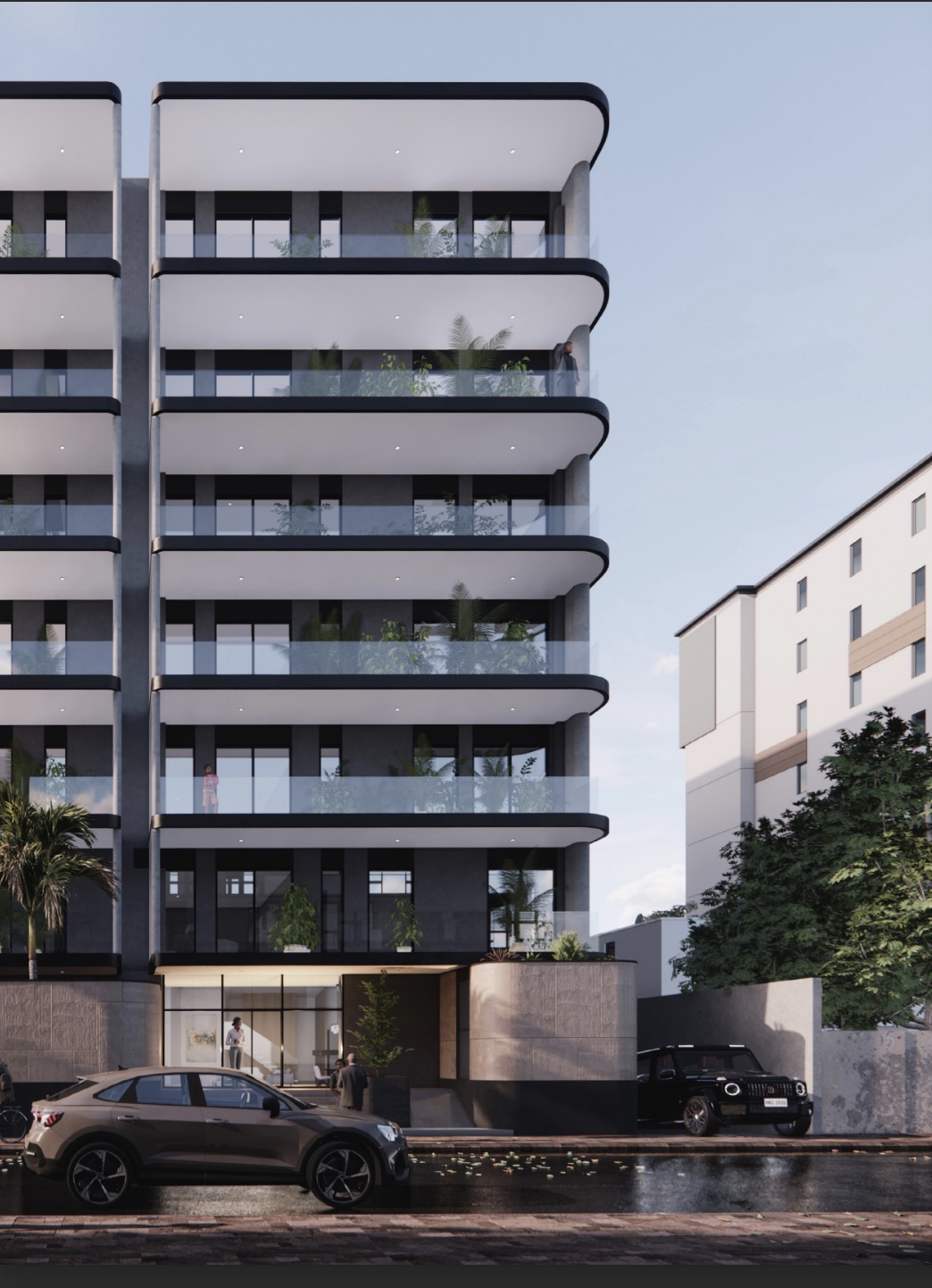 Balcons et entrée paysagée de Cité Africa