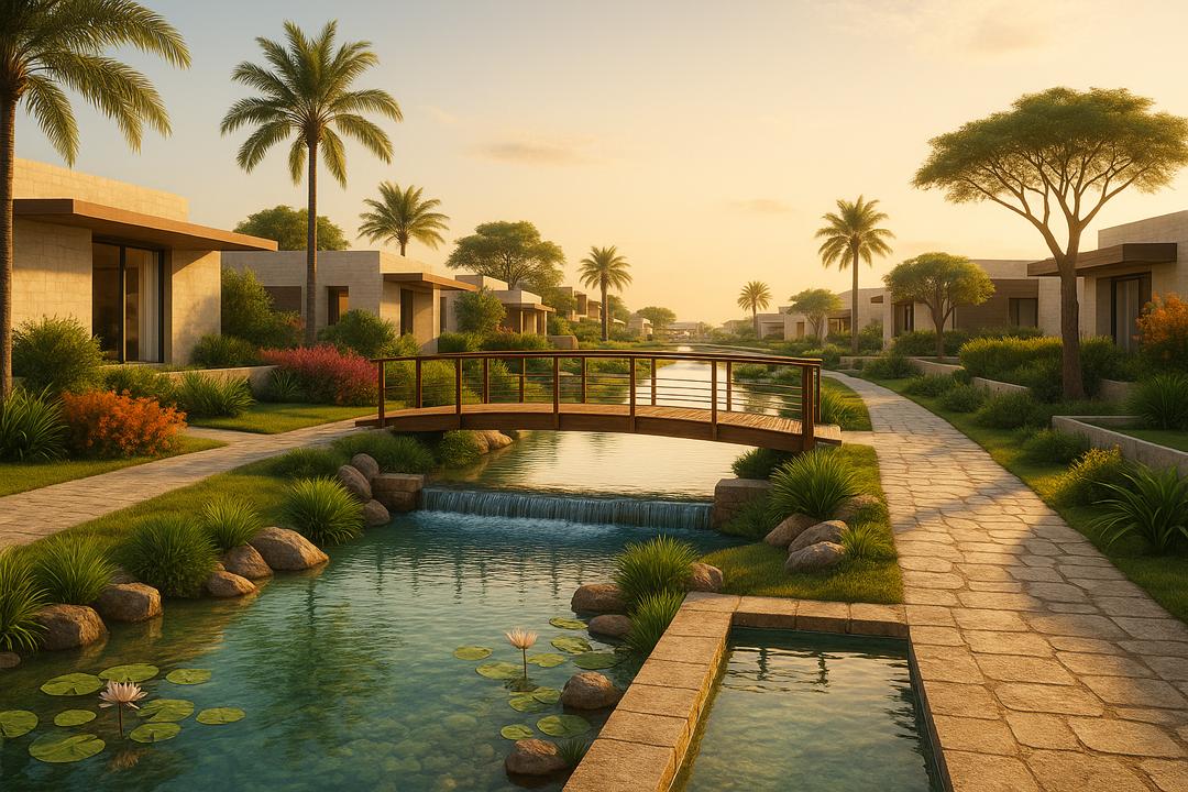 Jardins paysagers traversés par un canal